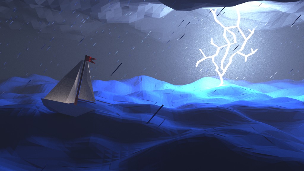 Low-poly Sailboat in storm scene preview image 1